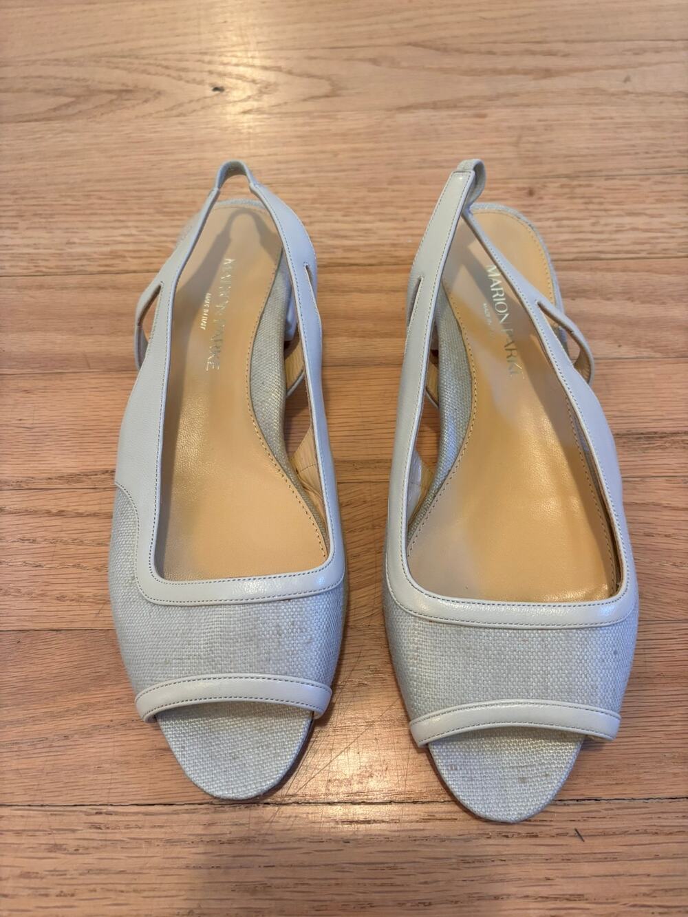 Marion Parke Francis Slingback Flats Ivory Leather Linen Italy EU 37